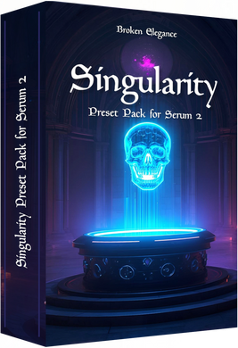 product box image with futuristic altar with holographic floating skull in medieval room